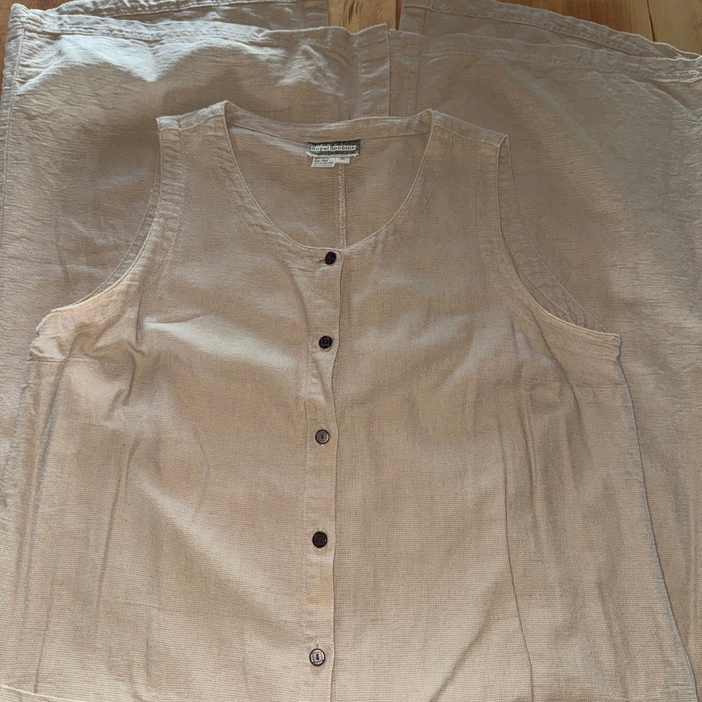 Royal Robbins Womens XL Tan Cotton Sleeveless Button Front Maxi Dress Pockets - Picture 2 of 5